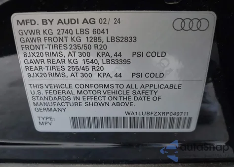 2024 Audi Q4 E-Tron Premium Plus 55 Quattro из США, поврежденный, VIN WA1LUBFZXRP049711